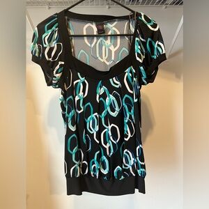 Black, green and white dress blouse.